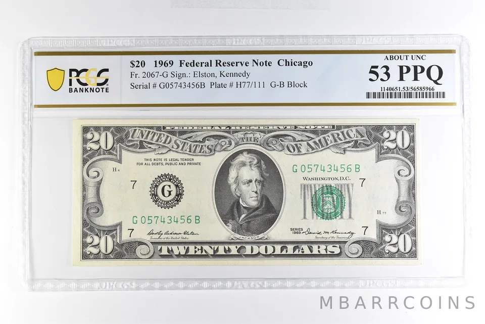 1969 $20 Chicago IL FRN Fr#2067-G About Unc 53 PPQ PCGS *4988