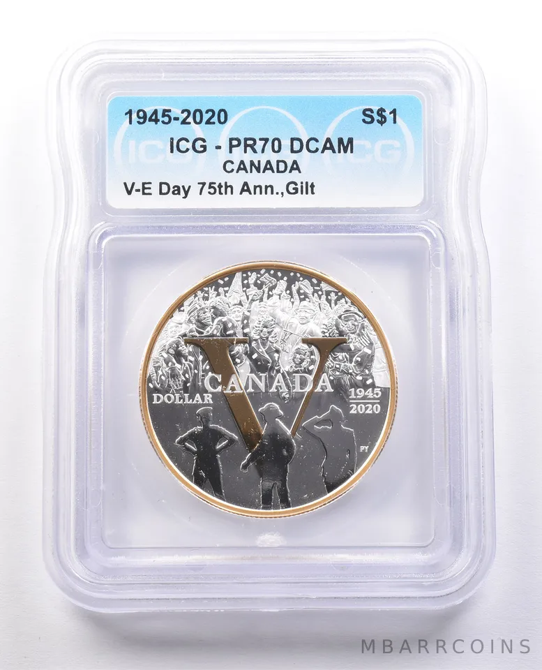 2020 Canada Silver Dollar Gilt V-E Day 75th Anniversary PR70 DCAM ICG *9971