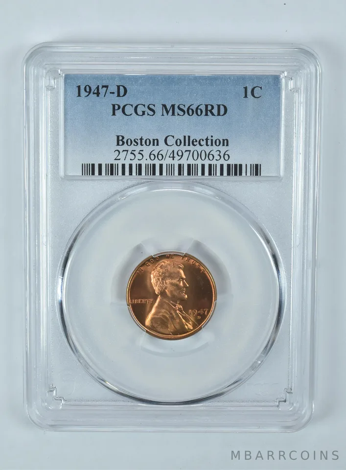 1947-D Lincoln Wheat Cent Boston Collection MS66 RD PCGS