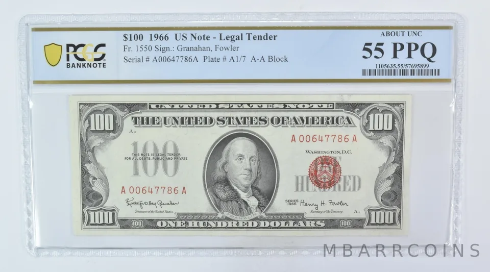 1966 $100 Legal Tender Fr#1550 About Unc 55 PPQ PCGS a5963