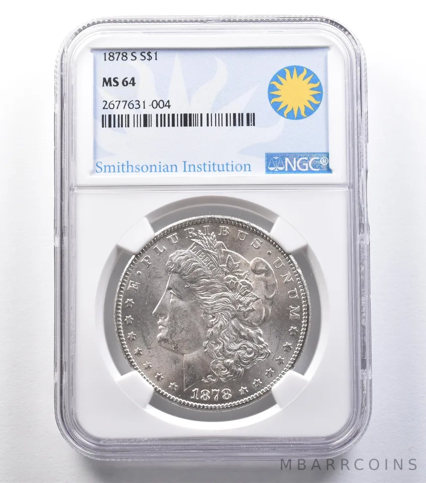 1878-S Morgan Silver Dollar MS64 NGC Smithsonian Institution *9601