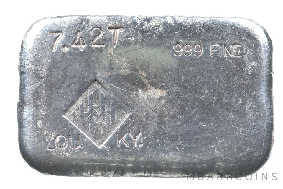 7.42 Troy Oz Silver Bar H&H Mining Inc Vintage Poured Loaf a2942