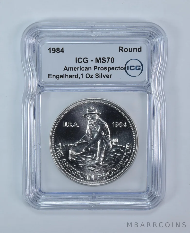 1984 Engelhard American Prospector 1 Troy Oz Silver Round Eagle Reverse MS70 ICG