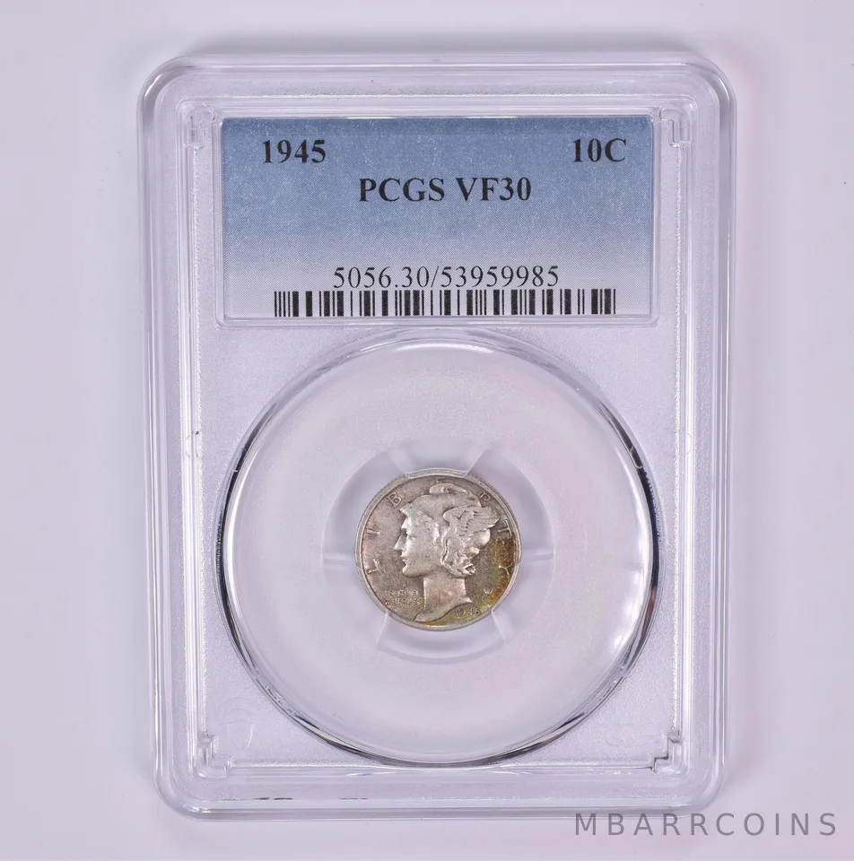 1945 Mercury Dime VF30 PCGS Beautiful Tone *1538
