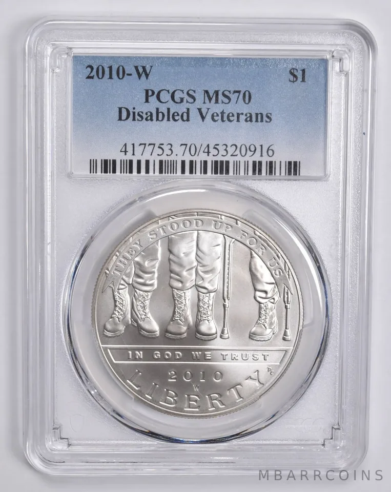 2010-W Disabled Veterans Commemorative Dollar MS70 PCGS Blue Label