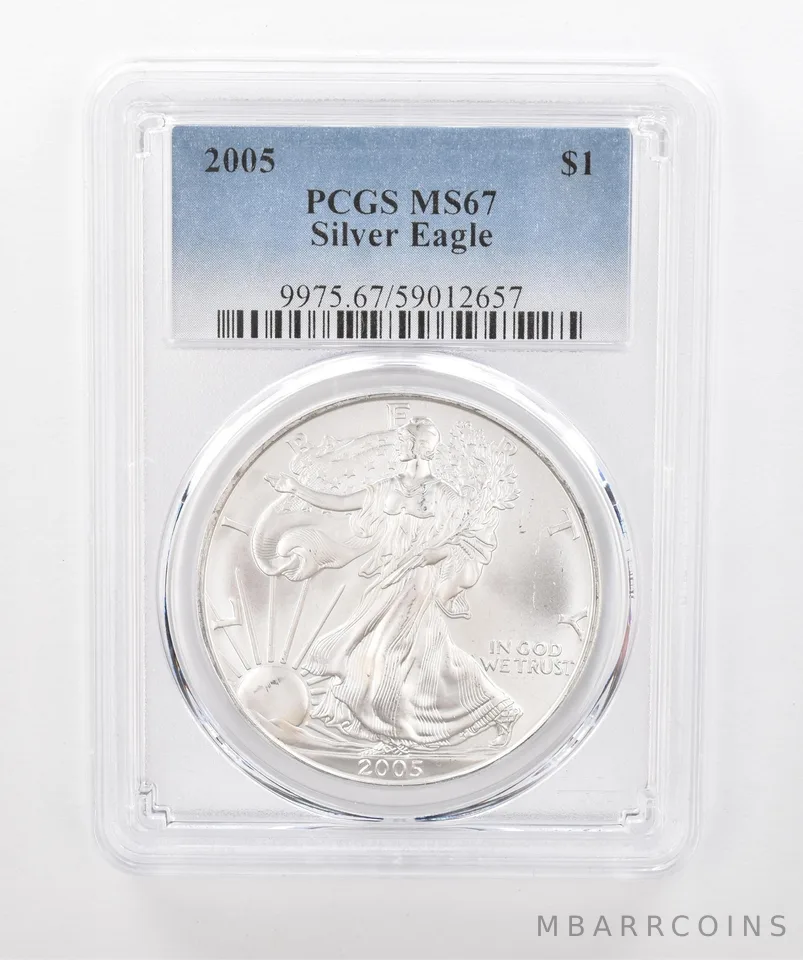 2005 American Silver Eagle MS67 PCGS Peripheral Tone Reverse *1533