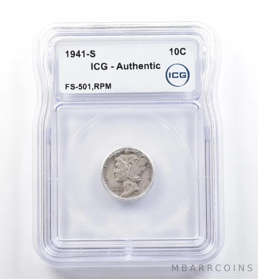 1941-S Mercury Dime FS-501 RPM Authentic ICG *5982