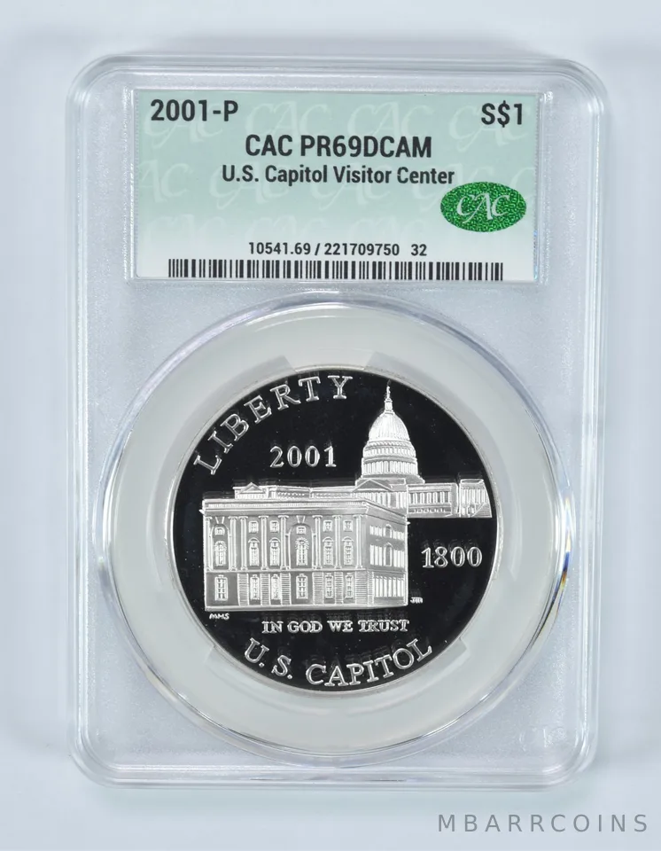 2001-P Capitol Visitor Center Commemorative Silver Dollar PR69 DCAM CAC CACg
