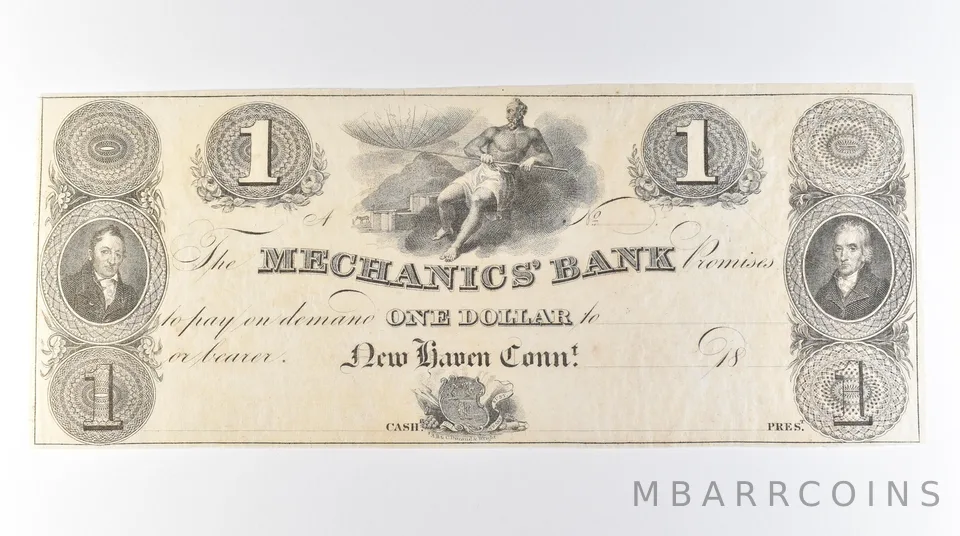 1800s $1 New Haven CT Mechanics Bank Obsolete Currency *9692