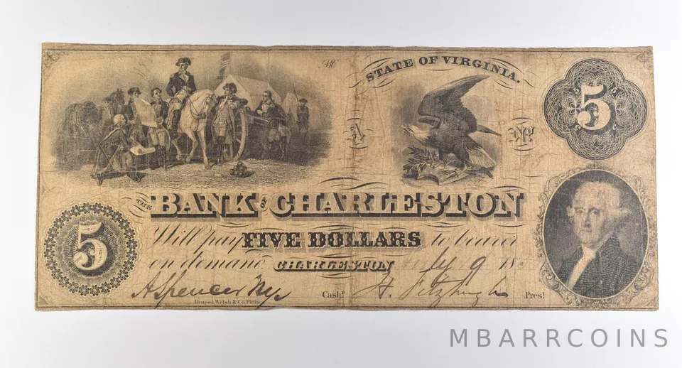 1830s $5 Charleston VA Bank Of Charleston Obsolete Note *3839