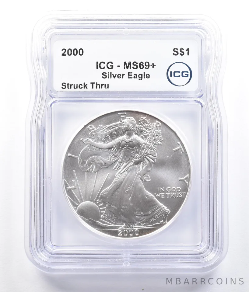 2000 American Silver Eagle Mint Error Struck Thru MS69+ ICG a2653
