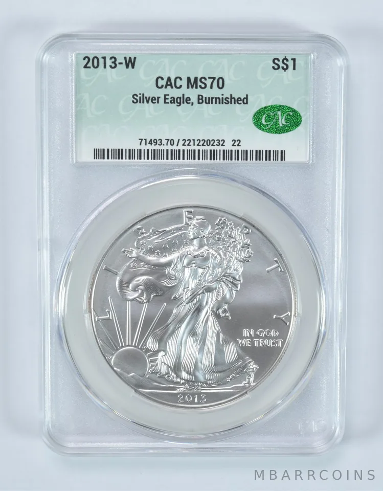 2013-W Burnished Silver Eagle MS70 CAC CACg