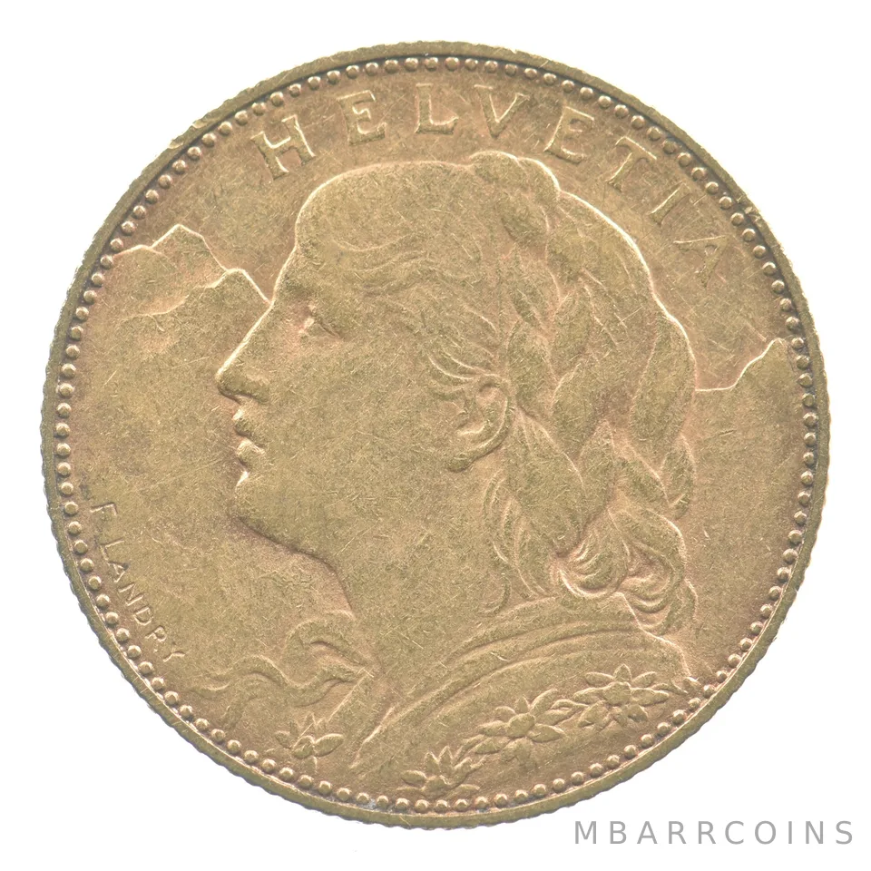 1916 B Switzerland 10 Francs Gold *5072