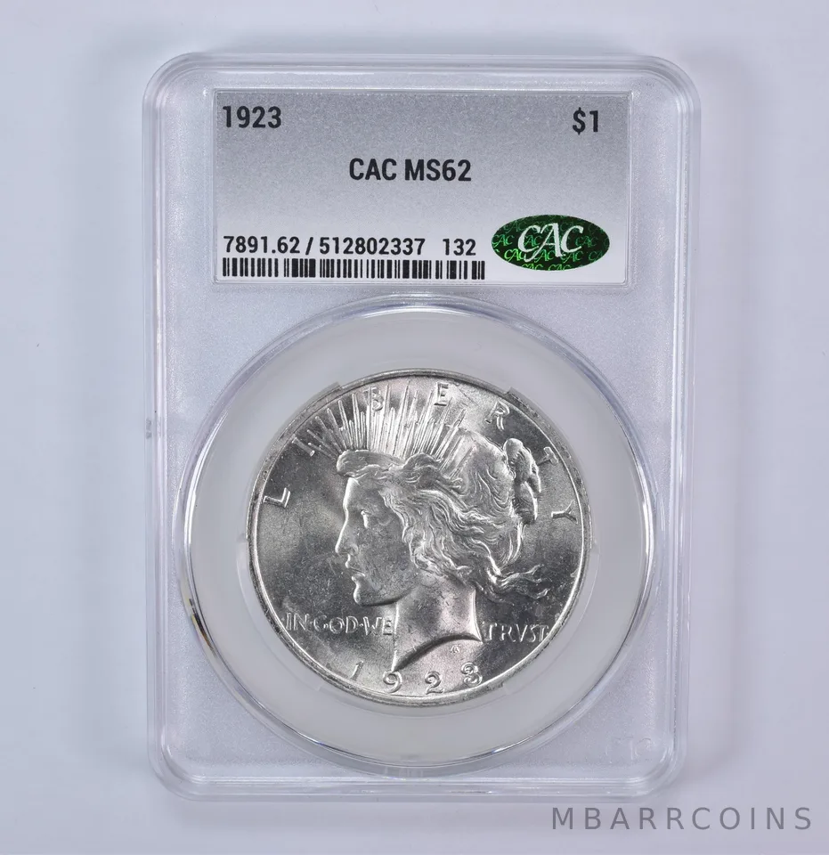 1923 Peace Silver Dollar MS62 CAC CACg