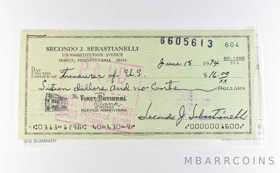 1974 $16 Check GSA Morgan Dollar CC Purchase Receipt *9796