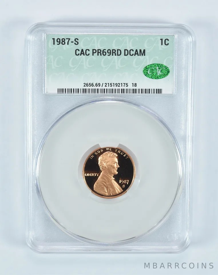 1987-S Lincoln Memorial Cent PR69 RD DCAM CAC CACg