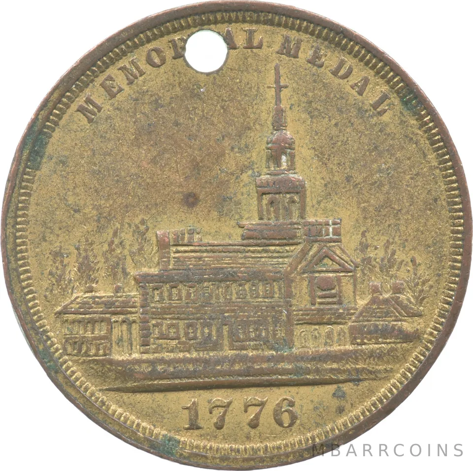 1876 Philadelphia International Exhibition Memorial Medal Holed a9504