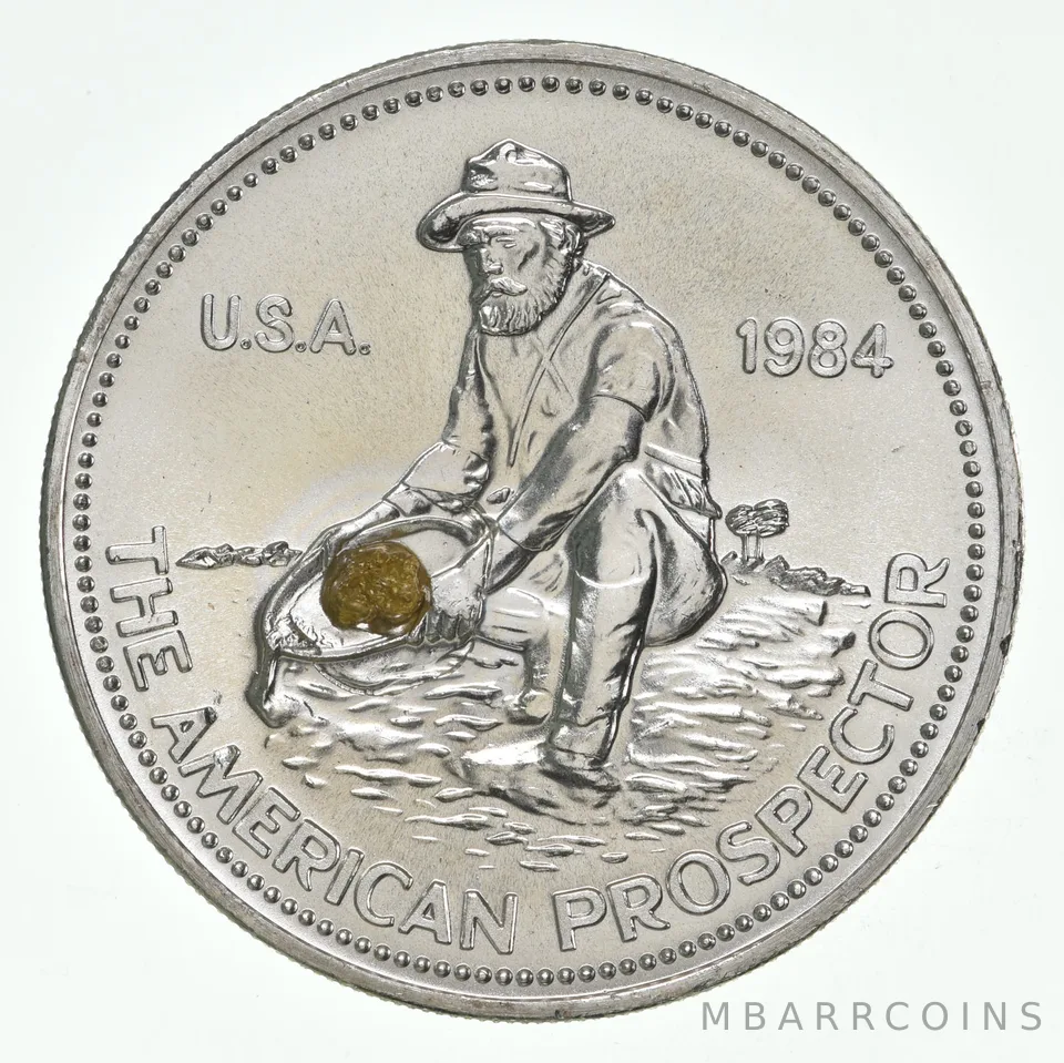 1984 Engelhard 1 Oz Silver American Prospector W/ Natural Gold Nugget