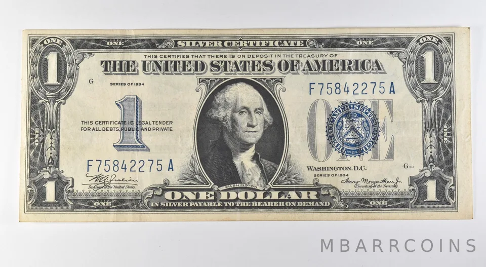 1934 $1 Silver Certificate Blue Seal *9658