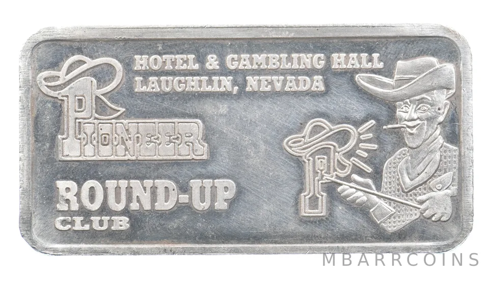 5 Troy Oz Silver Bar Pioneer Round-Up Club Laughlin NV *2090