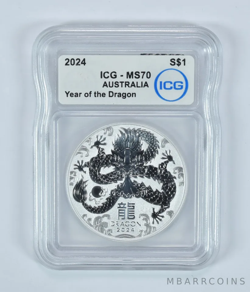 2024 Australia Silver Dollar Year Of The Dragon MS70 ICG