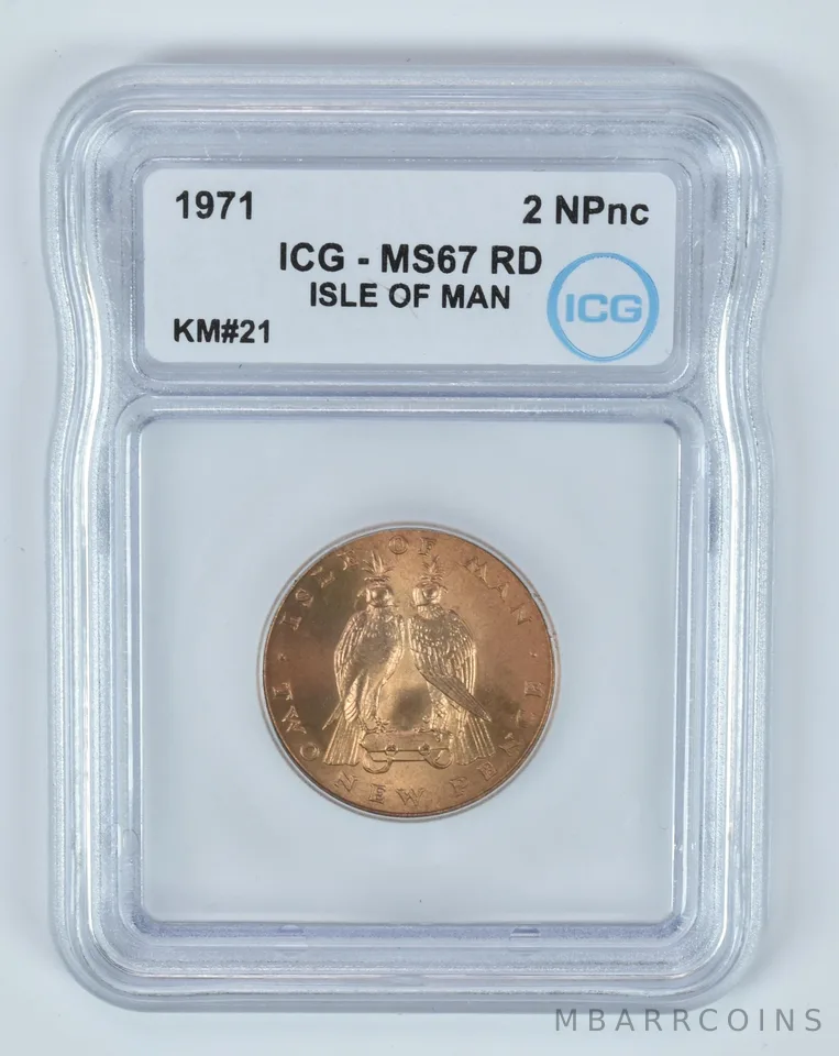 1971 Isle Of Man 2 New Pence KM#21 MS67 RD ICG *9448