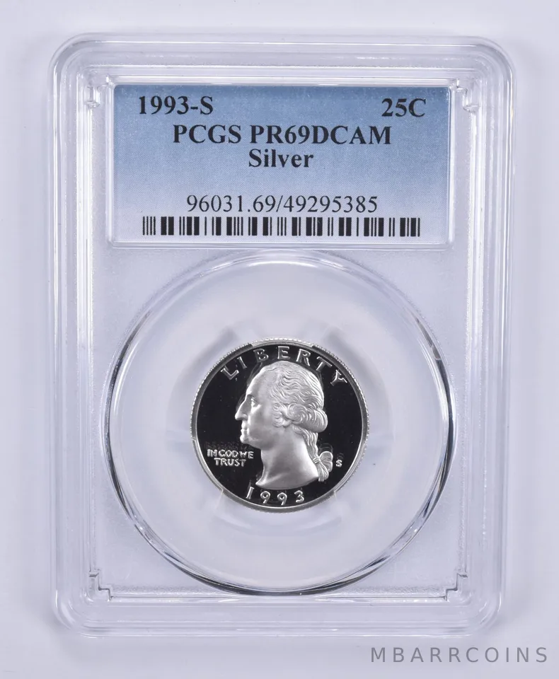 1993-S Washington Quarter Silver PR69 DCAM PCGS Blue Label
