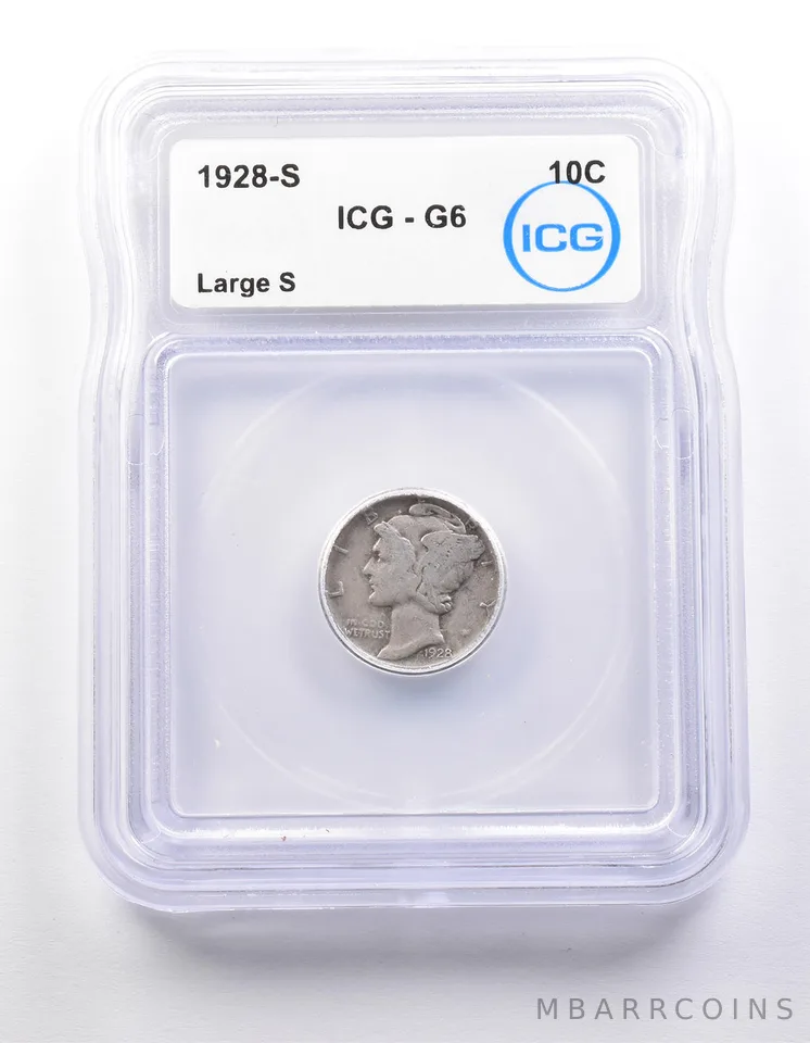 1928-S Mercury Dime Large S G6 ICG *9874