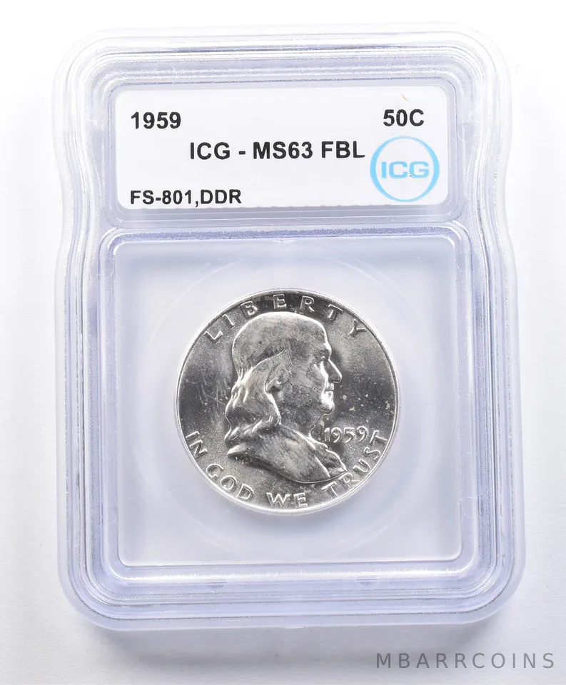1959 Franklin Half Dollar Error FS-801 DDR MS63 FBL ICG *3229