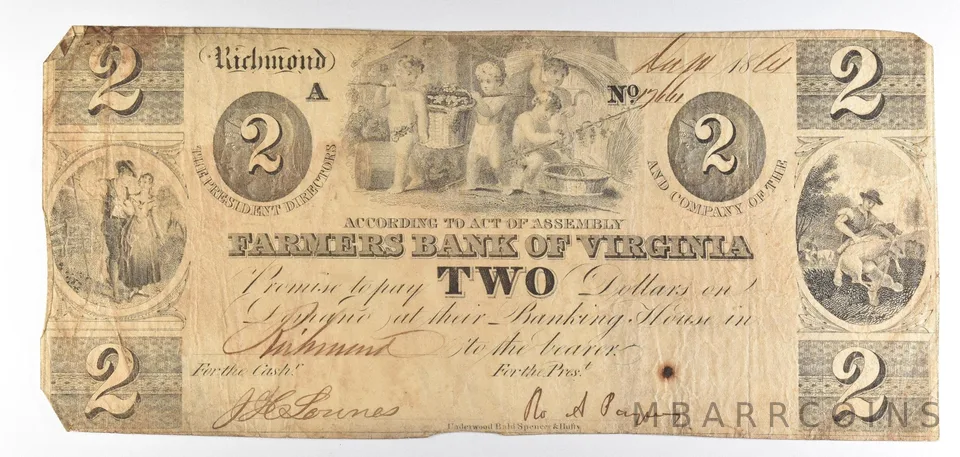 1864 $2 Richmond VA Farmers Bank Obsolete Note *8883