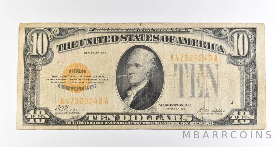 1928 $10 Gold Certificate Yellow Seal *3901