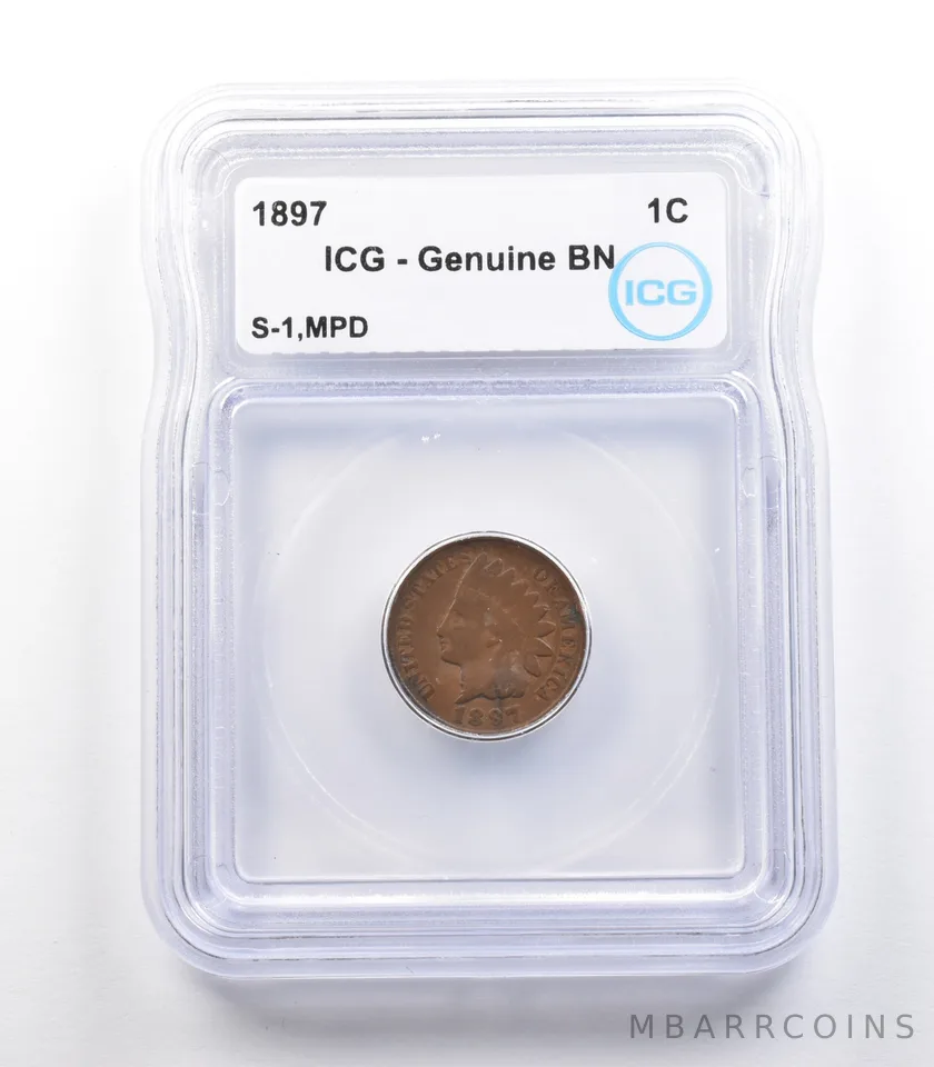 1897 Indian Head Cent Mint Error S-1 MPD Genuine BN ICG *2315