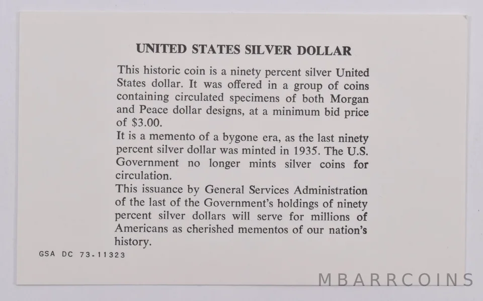 COA GSA United States Silver Dollar Certificate 73.11323 (1 card)
