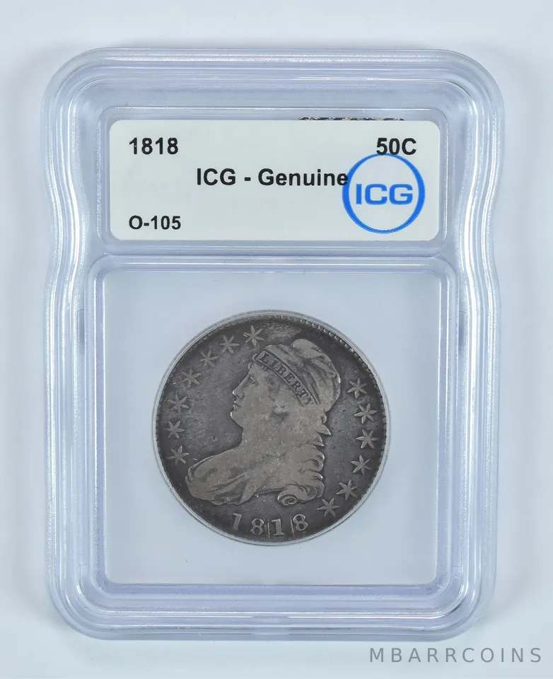 1818 Capped Bust Half Dollar O-105 Genuine ICG *9038