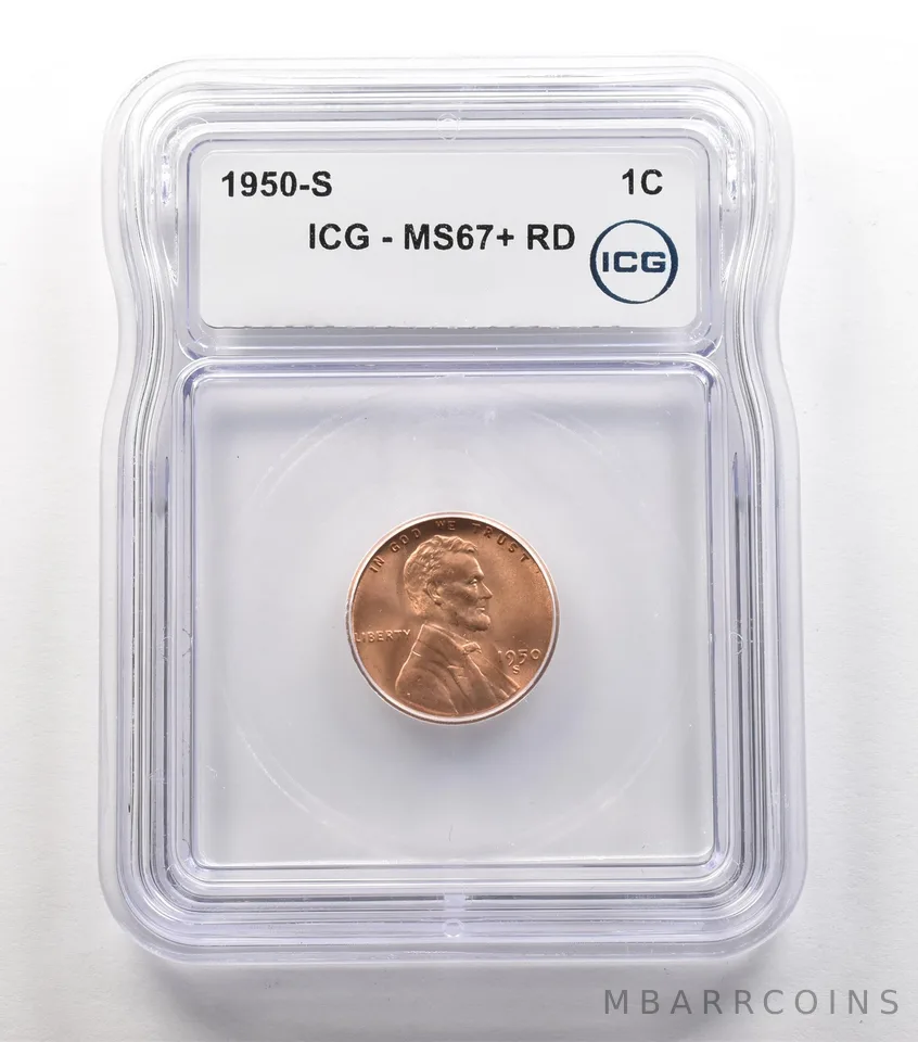 1950-S Lincoln Wheat Cent MS67+ RD ICG a6681