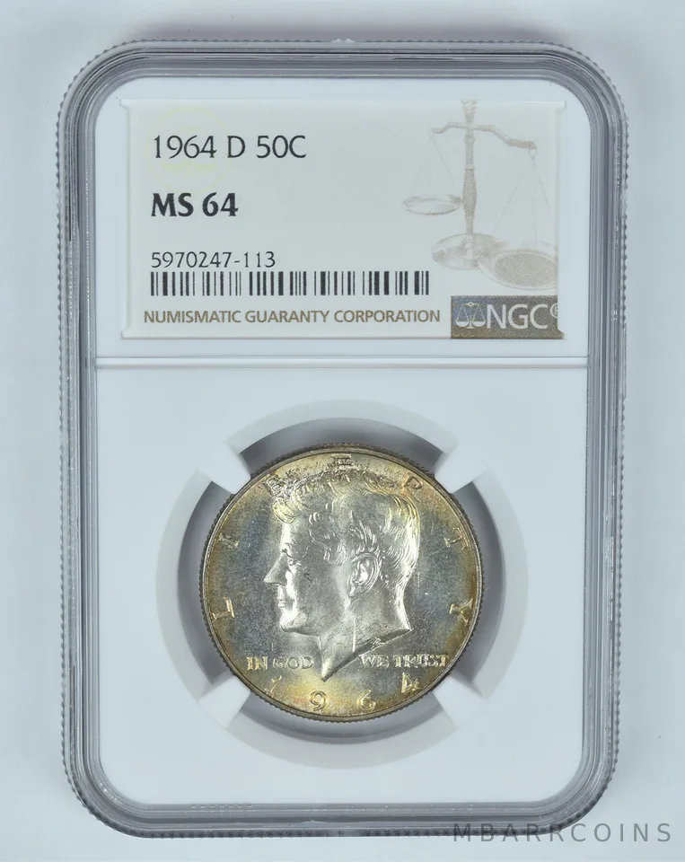 MS64 1964-D Kennedy Half Dollar - Graded NGC Toned! a8982