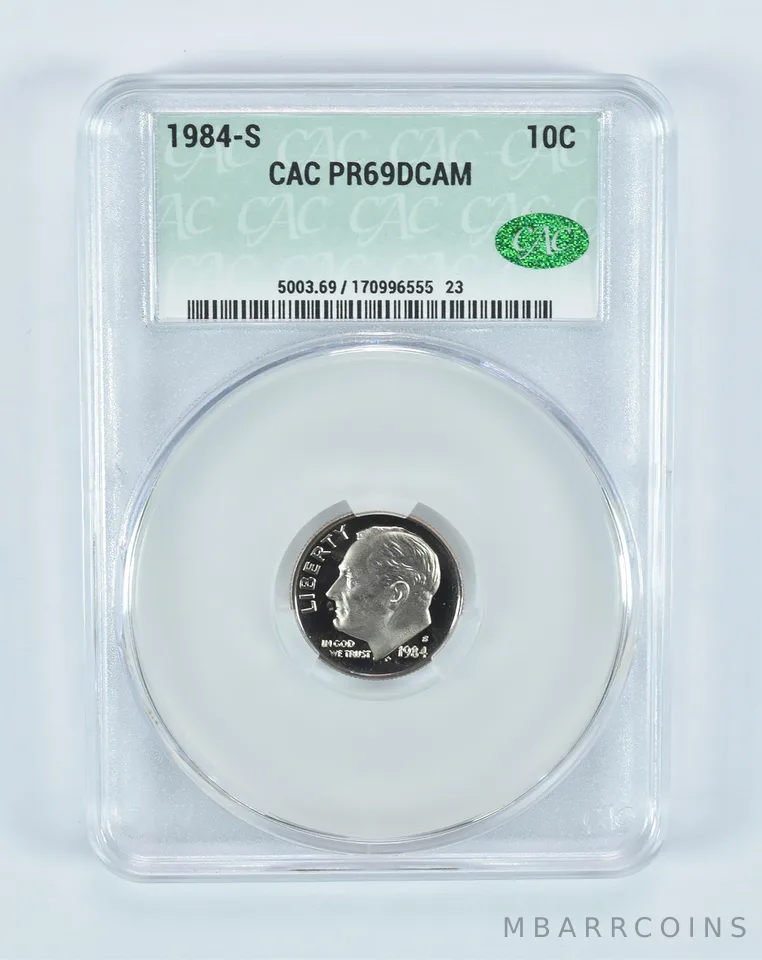 1984-S Roosevelt Dime PR69 DCAM CAC CACg