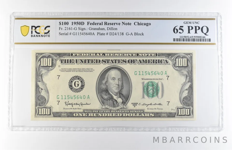 1950 D $100 Chicago IL FRN Fr#2161-G Gem Unc 65 PPQ PCGS *7876