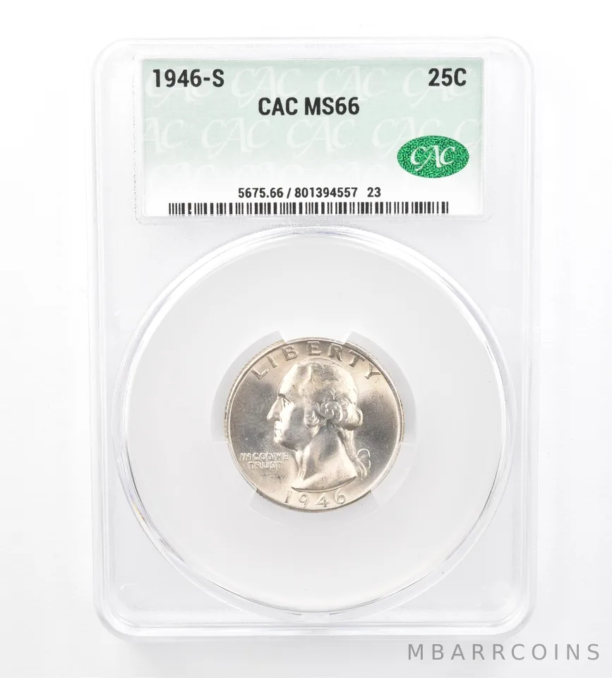 1946-S Washington Quarter MS66 CAC CACg Beautiful Tone *1741