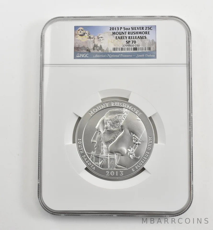 2013-P 5 Oz Silver Quarter America The Beautiful Mount Rushmore SP70 NGC *1657