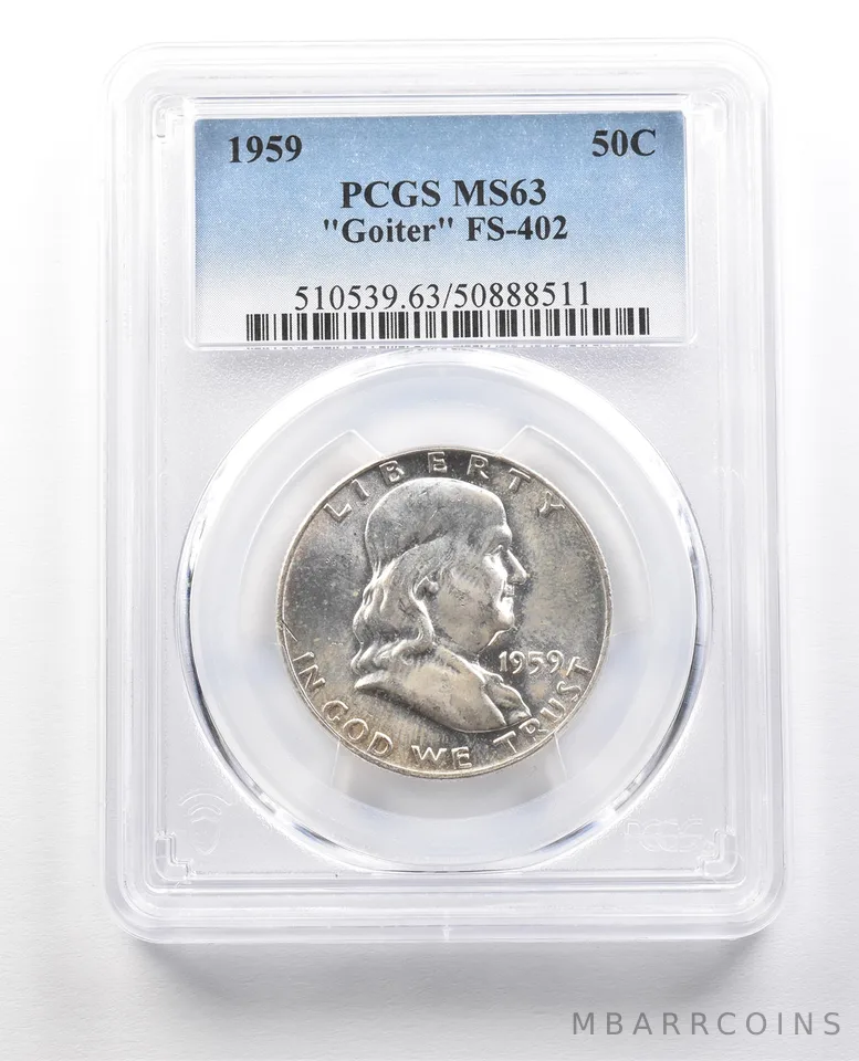 1959 Franklin Half Dollar "Goiter" FS-402 MS63 PCGS a1455