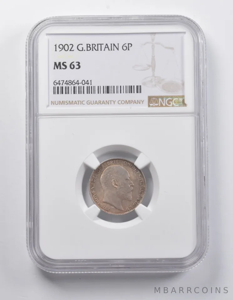 MS63 1902 Great Britain 6 Pence NGC Lowball Low Ball Pocket Piece a7070