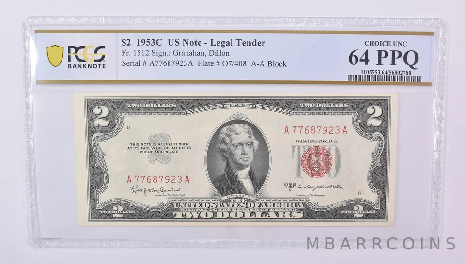1953 C $2 US Legal Tender Fr#1512 Choice Unc 64 PPQ PCGS