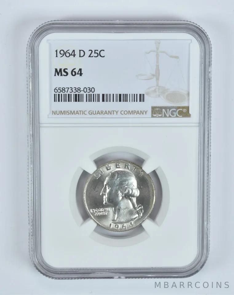 MS64 1964-D Washington Quarter NGC - Golden End of Roll Tone a4999