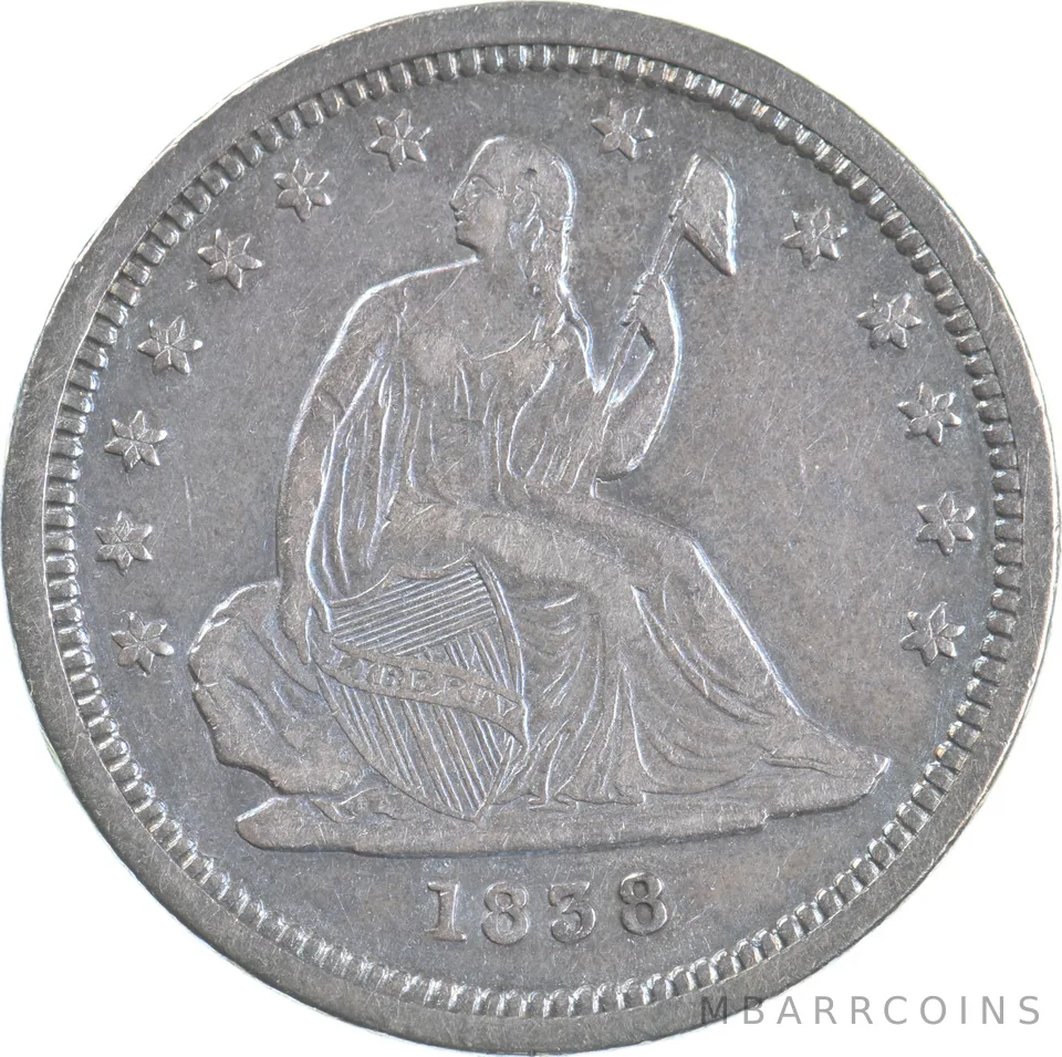 1838 Seated Liberty Quarter No Drape Open Claw Beautiful Tone *7805