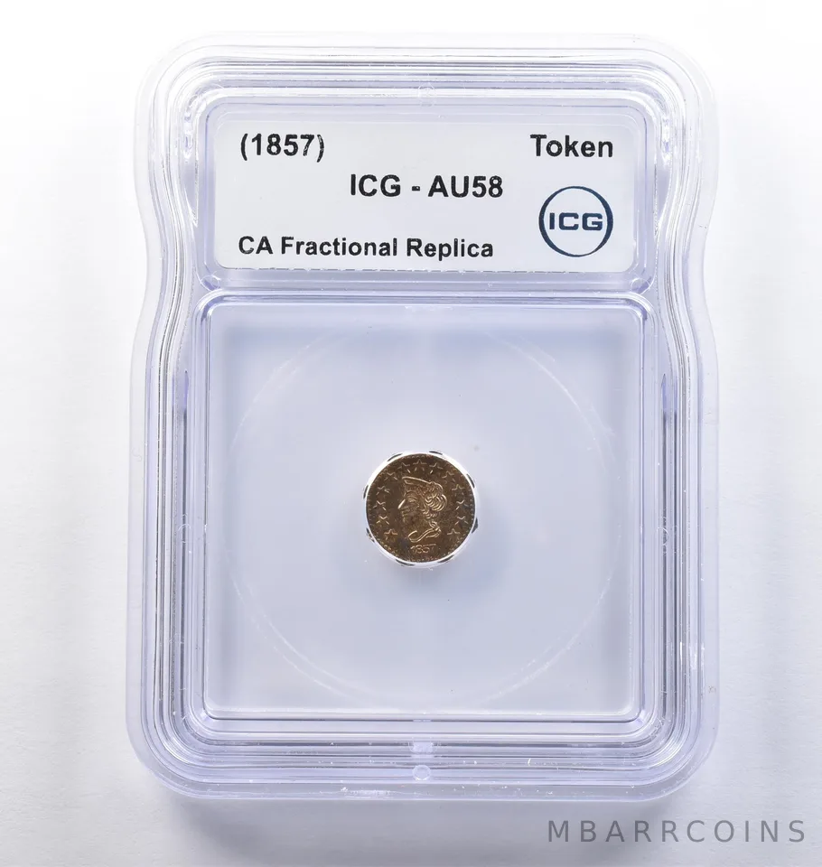 (1857) CA Fractional Gold Style Token Liberty Head 1/2 Dollar AU58 ICG *3744