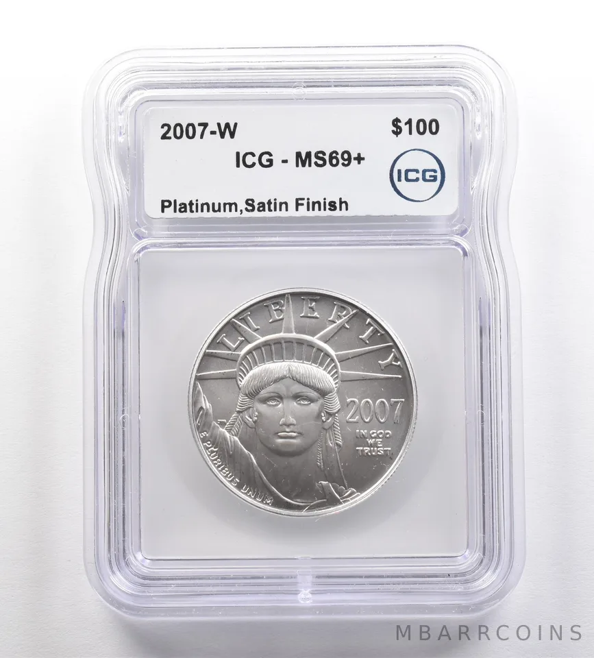 2007-W $100 American Platinum Eagle Satin Finish 1 Oz MS69+ ICG Burnished *4235