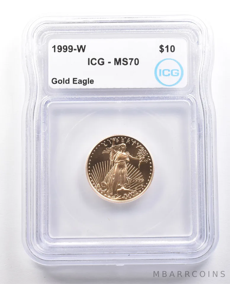 1999-W $10 American Gold Eagle 1/4 Oz 0.25 Oz Gold MS70 ICG *5943