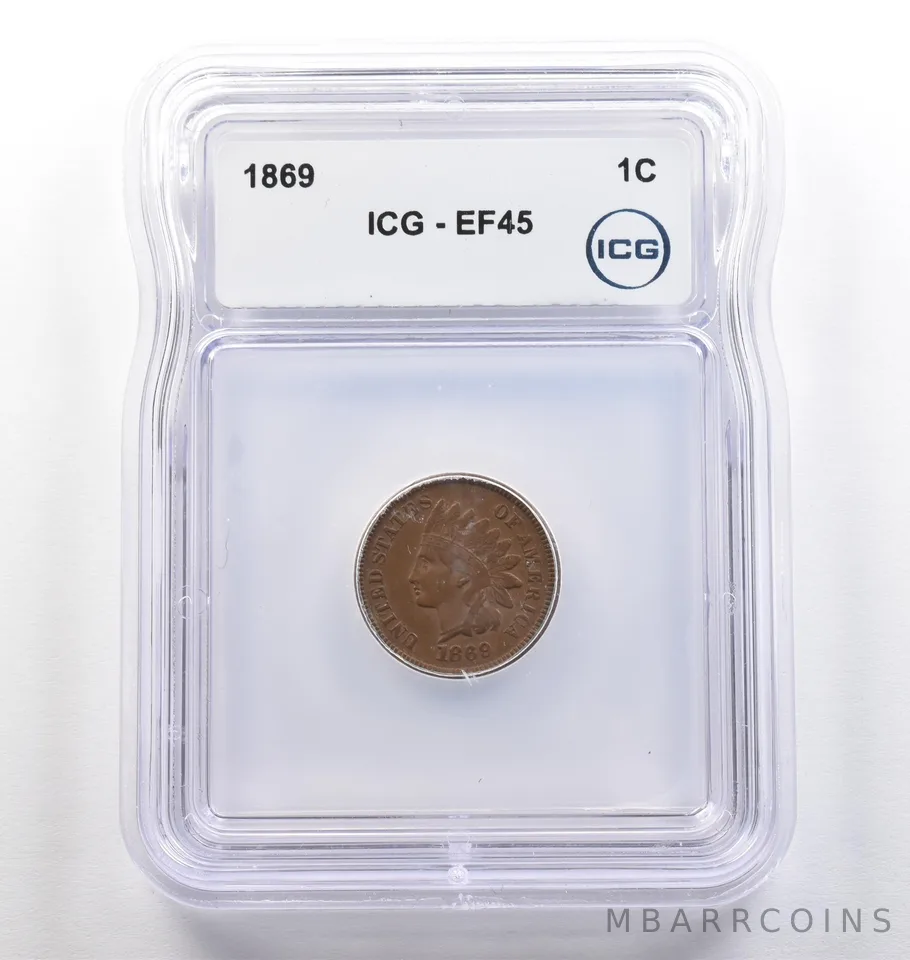 1869 Indian Head Cent EF45 ICG *4102