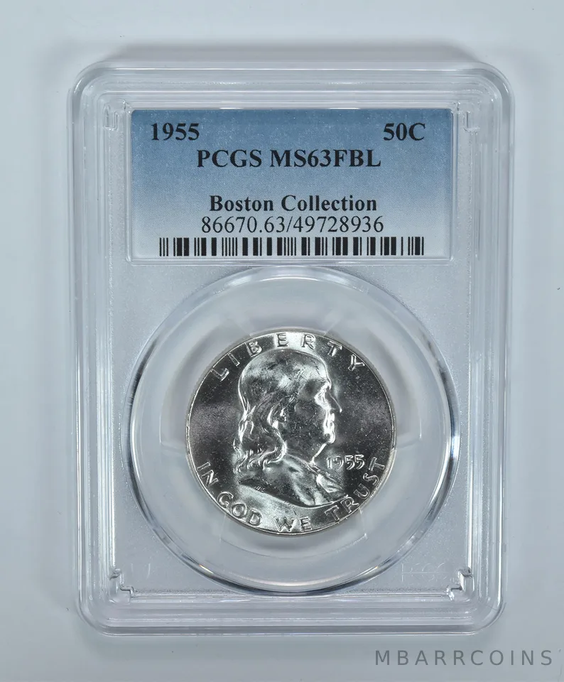1955 Franklin Half Dollar Boston Collection MS63 FBL PCGS Blue Label